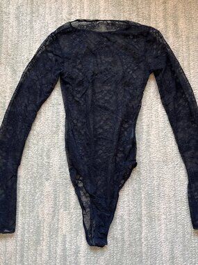 Black lace long sleeve bodysuit